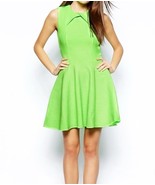 Ted Baker Women’s Line Neon Green Fit Flare Azelia Scuba Skater Dress Me... - $68.38 CAD