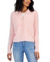 Hooked Up By IOT Women&#39;s Eyelash Collared Button-Front Sweater Pink S B4HP - £15.58 GBP