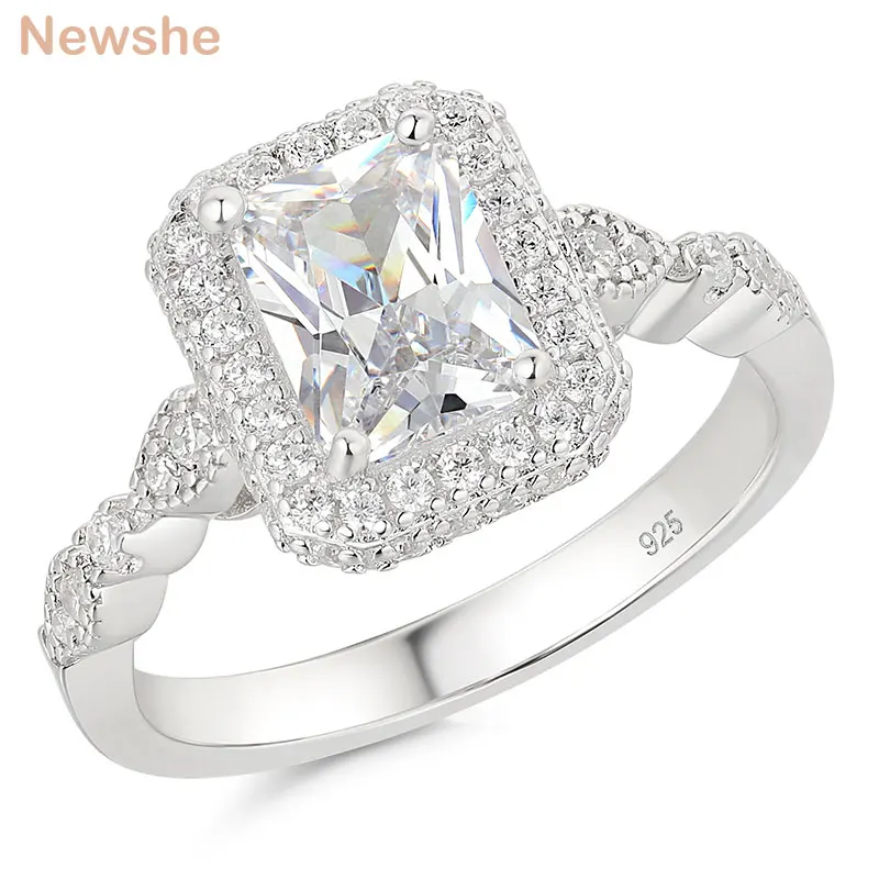 Anniversary Engagement Rings For Women Solid 925 Sterling Silver Halo Radiant Cu - £44.09 GBP