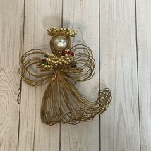 VINTAGE GOLD TONE WIRE WORK FAUX PEARL ANGEL CHRISTMAS BROOCH PIN 2.5&quot; B... - £8.63 GBP