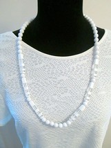 Vintage White &amp; Clear Plastic Retro Beaded Necklace 1990s 1980s - $19.00