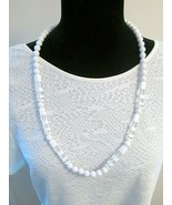 Vintage White &amp; Clear Plastic Retro Beaded Necklace 1990s 1980s - £14.95 GBP