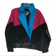 Vtg UAI Sport Colorblock hot pink bright blue black winter ski jacket size S - £48.98 GBP