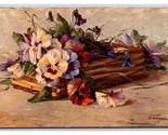 Pansies In Oblong Wicker Basket Raphael Tuck Favourite Flowers DB Postca... - $3.91