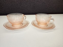 Set Of 2 Hazel Atlas Florentine #1 Pink Cup And Saucer Set Depression Glass - £9.24 GBP