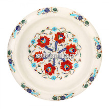 11&quot;x11&#39;&#39;x3.5&#39;&#39; Marble Multi Stone Gift Bowl Mosaic Inlay Marquetry Decor... - £413.60 GBP