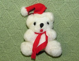 Vintage 3&quot; Mini Plush Santa Bear Christmas Teddy Stuffed Animal Red Hat Sy Toy - £7.23 GBP