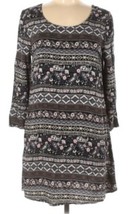Forever 21 Womens Shift Dress Black Paisley V Crisscross Back Long Sleeve L - $10.88