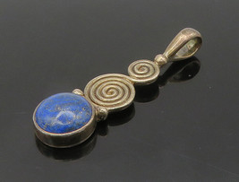 SAJEN 925 Silver - Vintage Cabochon Cut Lapis Lazuli Spiral Pendant - PT12699 - £36.14 GBP