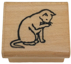 Rubber Stampede Stamp Cat Licking Paw Background Animal Pet Small Card M... - $5.99