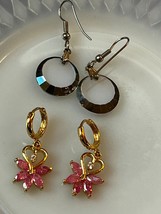 Lot of Pink Rhinestone Flower W Dainty Goldtone Open Heart &amp; Pale Blue Transluce - £11.12 GBP