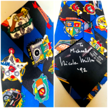 Nicole Miller SIGNED Neck Tie Blue Silk Careers NYPD Plumber Fireman Ban... - £19.29 GBP