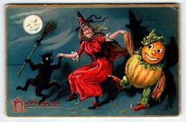 Halloween Postcard Tuck Witch Moon Man Face Goblins Black Cat 150 Fantasy Emboss - £41.51 GBP