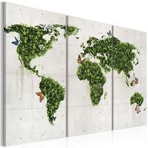 Tiptophomedecor Stretched Canvas World Map Art - Green Land Of Butterflies 3 Pie - £64.33 GBP+