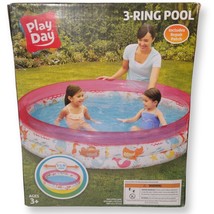 Play Day 3-Ring Inflatable Pool Pink Whales  Kids Toddler Swimming Outdoor Swim - £23.85 GBP