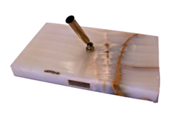 Vintage Desktop Marble Onyx Accessory Pen Holder Large Base 8 x 5 x .75&#39;&#39; - £23.71 GBP