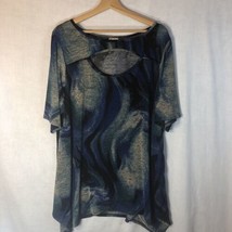 Avenue Size 22/24 Black Blue Green Swirls Print Knit Short Sleeve Top Shirt - £19.45 GBP