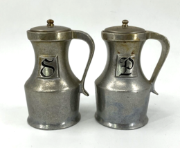 Vintage Wilton Armetale 5 Inch Tall Handled Pewter Salt And Pepper Shake... - $32.62