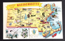 Greetings from Massachusetts Large Letter State Map Tichnor UNP Postcard c1960s - £4.81 GBP