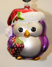 New Radko Celebrations Glass Xmas Ornament Snowy Purple Santa Owl Gift Holly Hat - £52.76 GBP