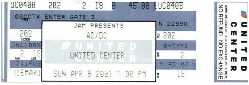 Primary image for AC/Dc Ticket Stub Abril 8 2001 Chicago Illinois