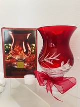 Petite Floral Christmas Ruby Red Crystal Hurricane Candle Holder By Leno... - $19.75
