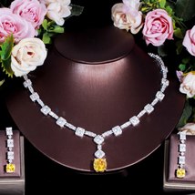 Luxury Bridal Wedding Jewelry Set for Women Yellow Cubic Zirconia Long Square Ea - £40.02 GBP