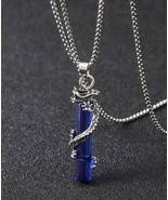 Mens Dragon Necklace with Blue Crystal - Silver Gothic Jewellery - £9.71 GBP