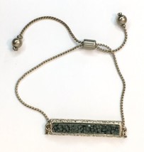 Vintage Art Deco Style Faux Green Stone Bar Bracelet Adjustable Dainty C... - $20.00