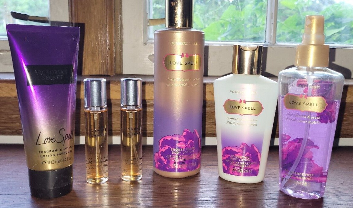 Primary image for Lot of Victoria Secret Chanel Lotions Perfume Body Spray Love Spell Chance