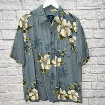 Caribbean Joe Mens Short Sleeve Silk Shirt Size L Blue Hawaiian Floral  - £21.71 GBP