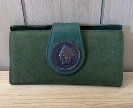 Vintage Centra Genuine Leather/Suede Green Wallet Indian Coin Snap - £22.30 GBP