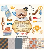 Super Dad Bear Watercolor Clipart, father&#39;s day planner, daddy illustrat... - £7.07 GBP