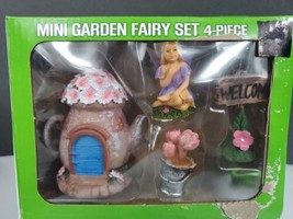 Mini Garden Fairy Set 4-Piece New True Living Tea Pot Home Flowers Fairy Welcome - £12.17 GBP