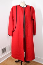 Vtg Givenchy Nouvelle Boutique 46&quot; Chest Red Wool Coat Open Black Trim - £296.79 GBP