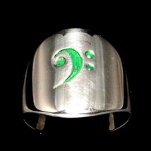 Sterling silver ring Bass Clef note Music symbol in Green enamel high polished 9 - £51.79 GBP