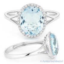 3.40ct Oval Cut Blue Topaz Diamond Halo Engagement Cocktail Ring 14k White Gold - £394.80 GBP
