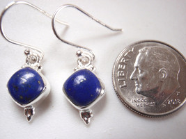 Lapis Lazuli Square with Soft Corners 925 Sterling Silver Dangle Earrings - £11.60 GBP