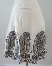 Ann Taylor Petites sz 0P ivory creme white brown paisley embroidery a-line skirt - £5.47 GBP