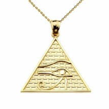 14k Solid Yellow Gold Eye of Horus Egyptian Pyramid Pendant Necklace (13 Steps) - £227.68 GBP+