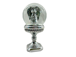 Glass Snowglobe Silver Angel W/ Joseph &amp; Mary and Baby Jesus on Silver Pedestal - £20.16 GBP