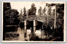 Keswick Grove NJ RPPC Beautiful Rustic Bridge And Swans Real Photo Postcard B31 - £11.81 GBP
