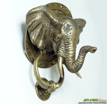 7.08&quot; Vintage Large Mammoth Elephant Indian Head Door Knocker - Cast Solid Brass - £99.90 GBP