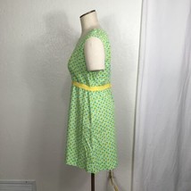 Vintage 1970 Handmade Dress Green Yellow Floral Ribbon Waistband Sleeveless 12 - £38.71 GBP