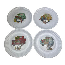 Set Of 4 Melamine Plates Trucks Fall Autumn White 9” Farmhouse Picnic - £12.95 GBP