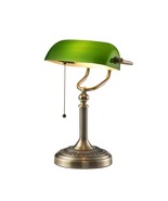 Vintage Green Glass Bankers Desk Lamp Pull Chain Switch Office, Bedroom ... - $119.00