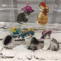 Elegant Cats Refrigerator Magnets Set of 5 Cats In Glitter Hats  - £19.46 GBP