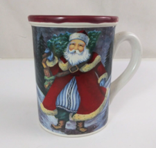 Vintage Old Saint Nick Father Christmas Carrying Tree 4.75&quot; Coffee Cup - £10.00 GBP