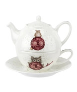 Royal Worcester Wrendale Designs Tea For One Kitten &amp; Mouse Christmas Te... - $451.23 MXN