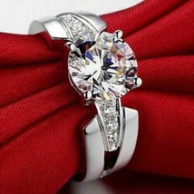 Engagement Ring 2.45Ct White Round Cut Moissanite 14k White Gold Finish Size 6 - £119.64 GBP
